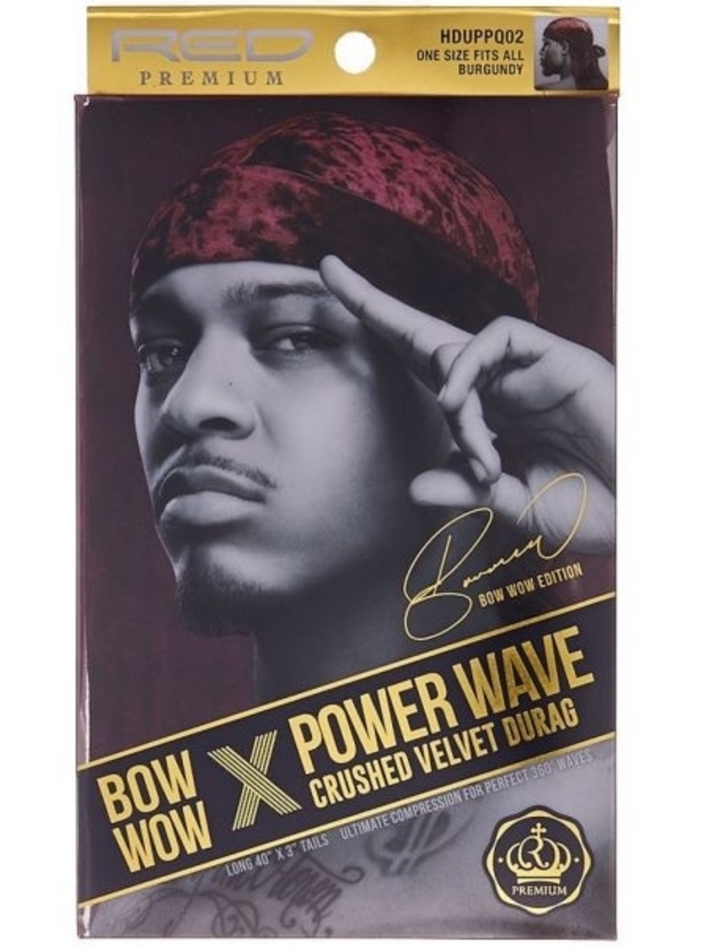 Red Premium Bow Wow Power Wave Crushed Velvet Durag - Burgundy